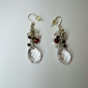 Vintage Clear Crystal Teardrop Dangle Earrings Silver Tone